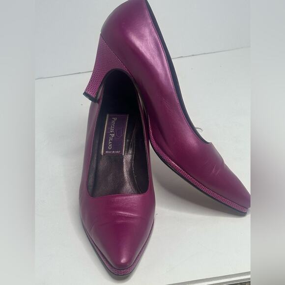 PHYLLIS POLAND 90’s DESIGNER BURGUNDY PINK PUMPS Stunning Snake Heels Edges 8B - Picture 2 of 14